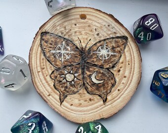 DESNA - Pathfinder Goddess RPG Butterfly icon token - Stars Dreams Travel Blessing - Woodburning