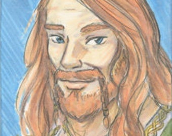 Redhead Handsome Viking Warrior Norse Man Portrait ACEO SFA art card - Brandy Woods