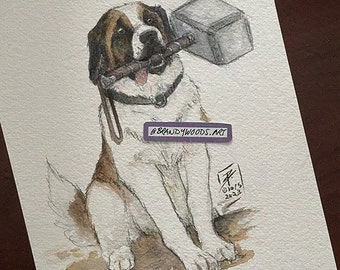 All Dogs Are Worthy - Saint Bernard with Hammer Watercolor Artwork Print - Cute Nerdy Gift!