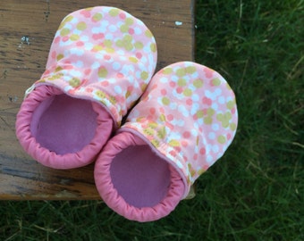 Baby Shoes - Pink and White with Metallic Gold - Custom Sizes 0-24 months 2T-4T