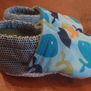 Baby Shoes Whales Blue, Green and Orange Custom Sizes 0-3 3-6 6-12 12-18 18-24 months 2T 3T 4T image 3