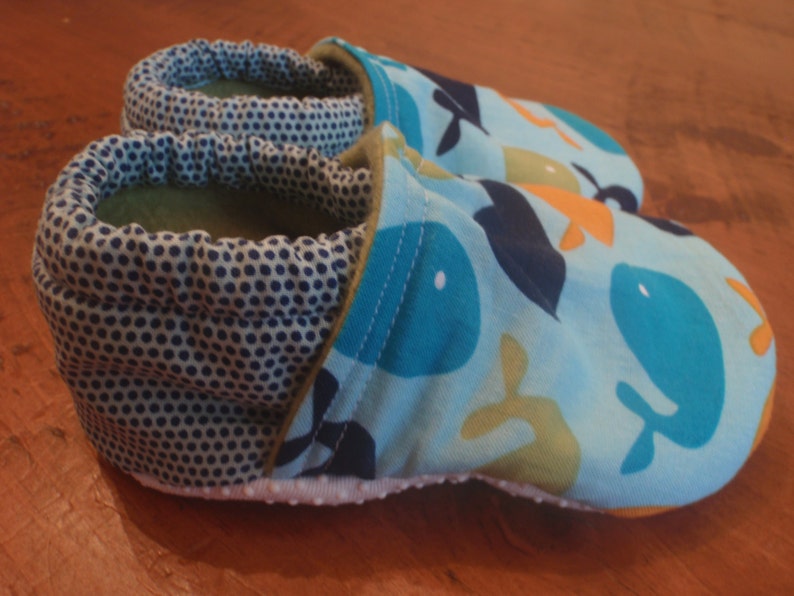 Baby Shoes Whales Blue, Green and Orange Custom Sizes 0-3 3-6 6-12 12-18 18-24 months 2T 3T 4T image 3