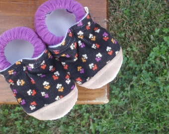 Baby Shoes in CORDUROY - Black with Purple, Yellow, and Red Accents - Custom Sizes 0-24 months 2T-4T by Little House of Colors