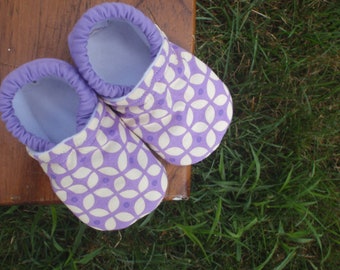 Baby Shoes - Purple and Cream Modern Flower Print - Custom Sizes 0-24 months 2T-4T by little house of colors