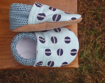 Baby Shoes - Light and Dark Blue Prints with Screws/Circles - Custom Sizes 0-3 3-6 6-12 12-18 18-24 months 2T 3T 4T