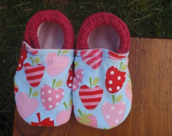 Baby Shoes - Red and Pink Strawberry Print with Green and Blue - Custom Sizes 0-24 months 2T-4T