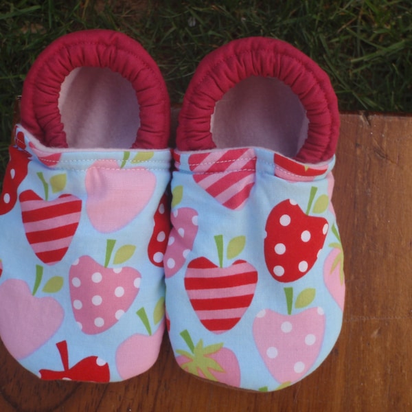 Baby Shoes - Red and Pink Strawberry Print with Green and Blue - Custom Sizes 0-24 months 2T-4T