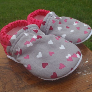 Baby Shoes Gray/Grey with Pink, Red and White Hearts and Pink Polka-Dots Custom Sizes 0-24 months 2T-4T image 2