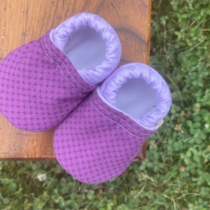 Baby Shoes Purple X Print with Purple Polka Dots Custom Sizes 0-24 months 2T-4T by little house of colors image 1