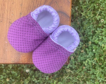 Baby Shoes - Purple X Print with Purple Polka Dots - Custom Sizes 0-24 months 2T-4T by little house of colors