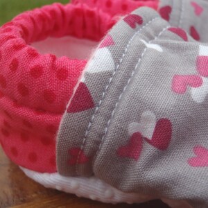 Baby Shoes Gray/Grey with Pink, Red and White Hearts and Pink Polka-Dots Custom Sizes 0-24 months 2T-4T image 3