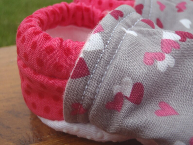 Baby Shoes Gray/Grey with Pink, Red and White Hearts and Pink Polka-Dots Custom Sizes 0-24 months 2T-4T image 3