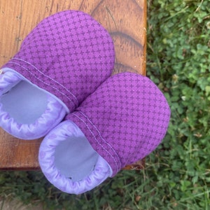 Baby Shoes Purple X Print with Purple Polka Dots Custom Sizes 0-24 months 2T-4T by little house of colors image 2