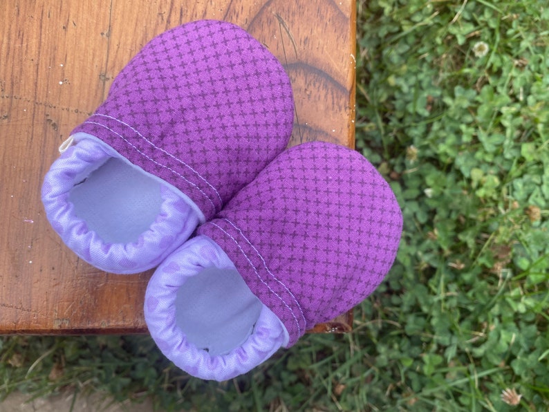 Baby Shoes Purple X Print with Purple Polka Dots Custom Sizes 0-24 months 2T-4T by little house of colors image 2