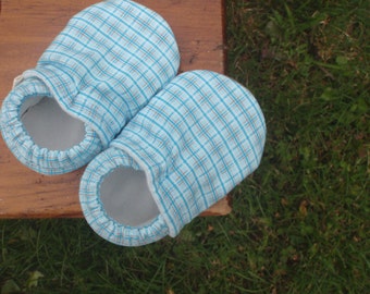 Baby Shoes - Blue Plaid - Custom Sizes 0-3 3-6 6-12 12-18 18-24 months 2T 3T 4T by Little House of Colors