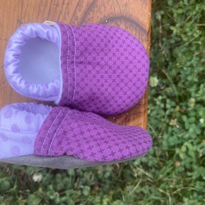 Baby Shoes Purple X Print with Purple Polka Dots Custom Sizes 0-24 months 2T-4T by little house of colors image 3