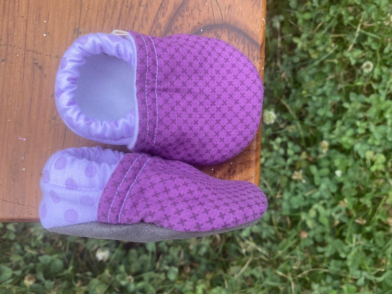 Baby Shoes Purple X Print with Purple Polka Dots Custom Sizes 0-24 months 2T-4T by little house of colors image 3