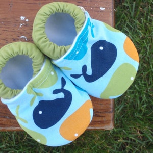 Baby Shoes Whales Blue, Green and Orange Custom Sizes 0-3 3-6 6-12 12-18 18-24 months 2T 3T 4T image 2