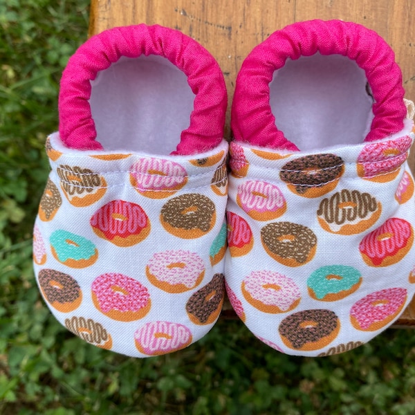 Baby Shoes -  Frosted Donuts with Hot Pink - Custom Sizes 0-24 months 2T-4T