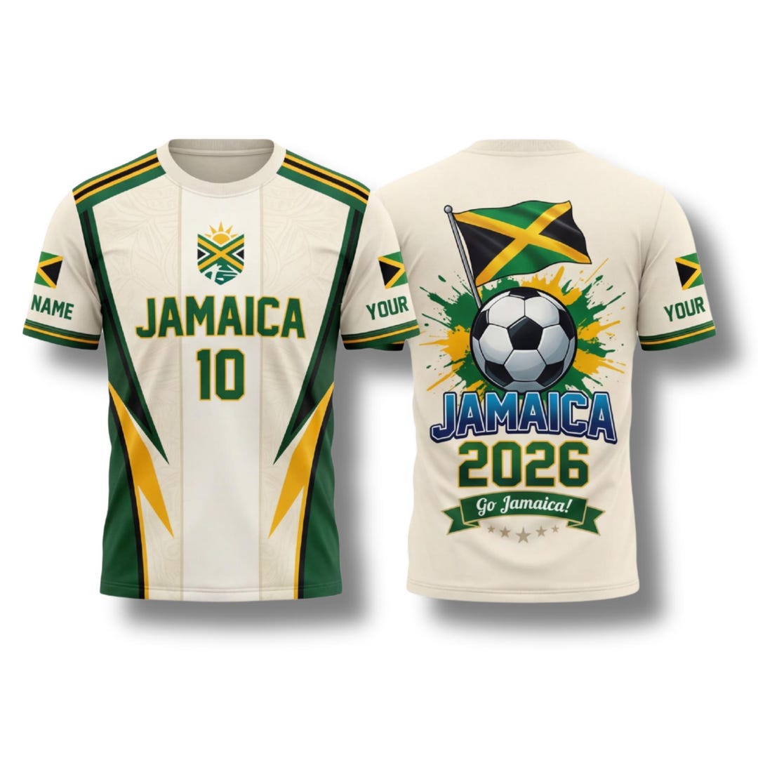 Jamaica 2026 Soccer Fan T Shirt, Custom Name Number Tee, Green Gold ...