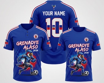 Conjunto de camiseta de aficionado al fútbol de Haití 2026, camiseta con nombre personalizado, polo con botones y béisbol.