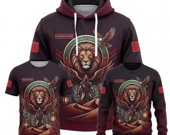 Morocco T Shirt Hoodie Sweater, Custom Name Lion Eagle Desert Pride Gift