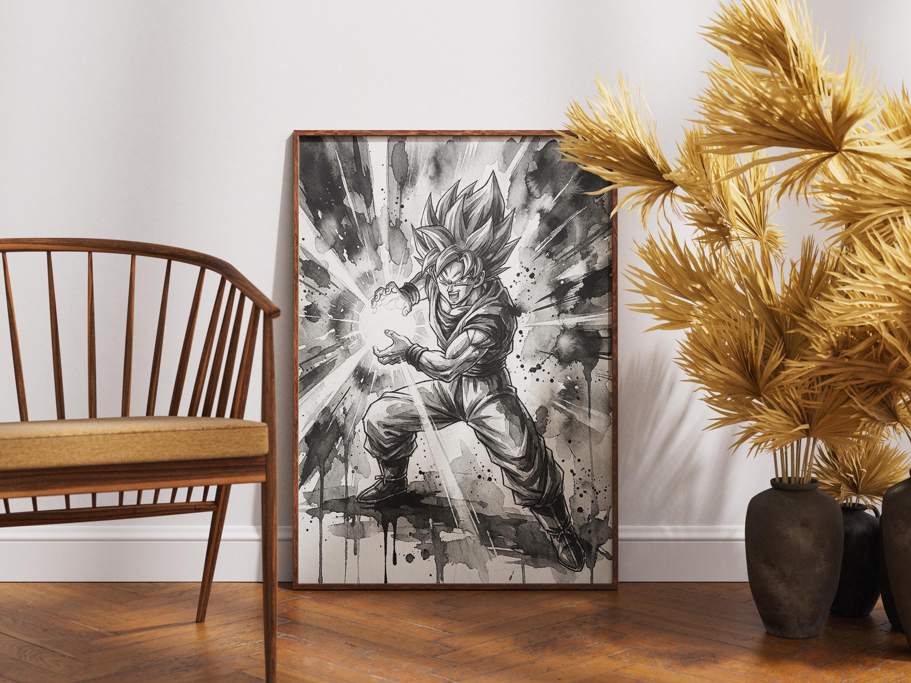 Goku Super Saiyan Poster – Dragon Ball Anime Wall Art, Black White ...