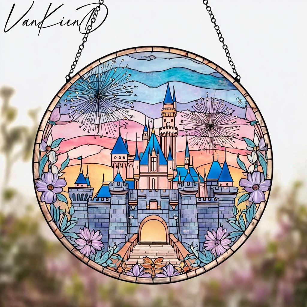 Discover Tinkerbell Disney Castle Strained Glass Suncatcher, Magic Kingdom Suncatcher, Disney Castle Window Hanging, Disney Fairytale Suncatcher