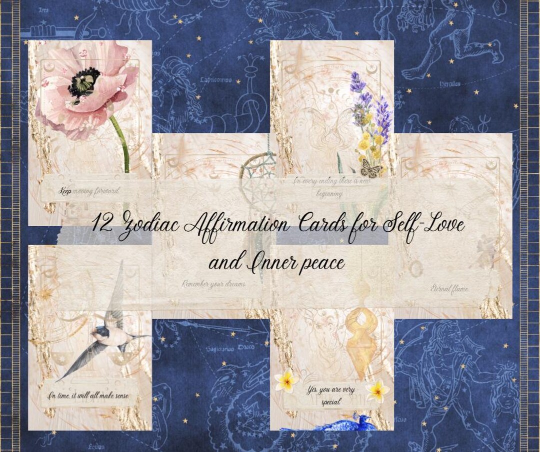 12 Zodiac Affirmation Cards for Selflove and Inner Peace Digital