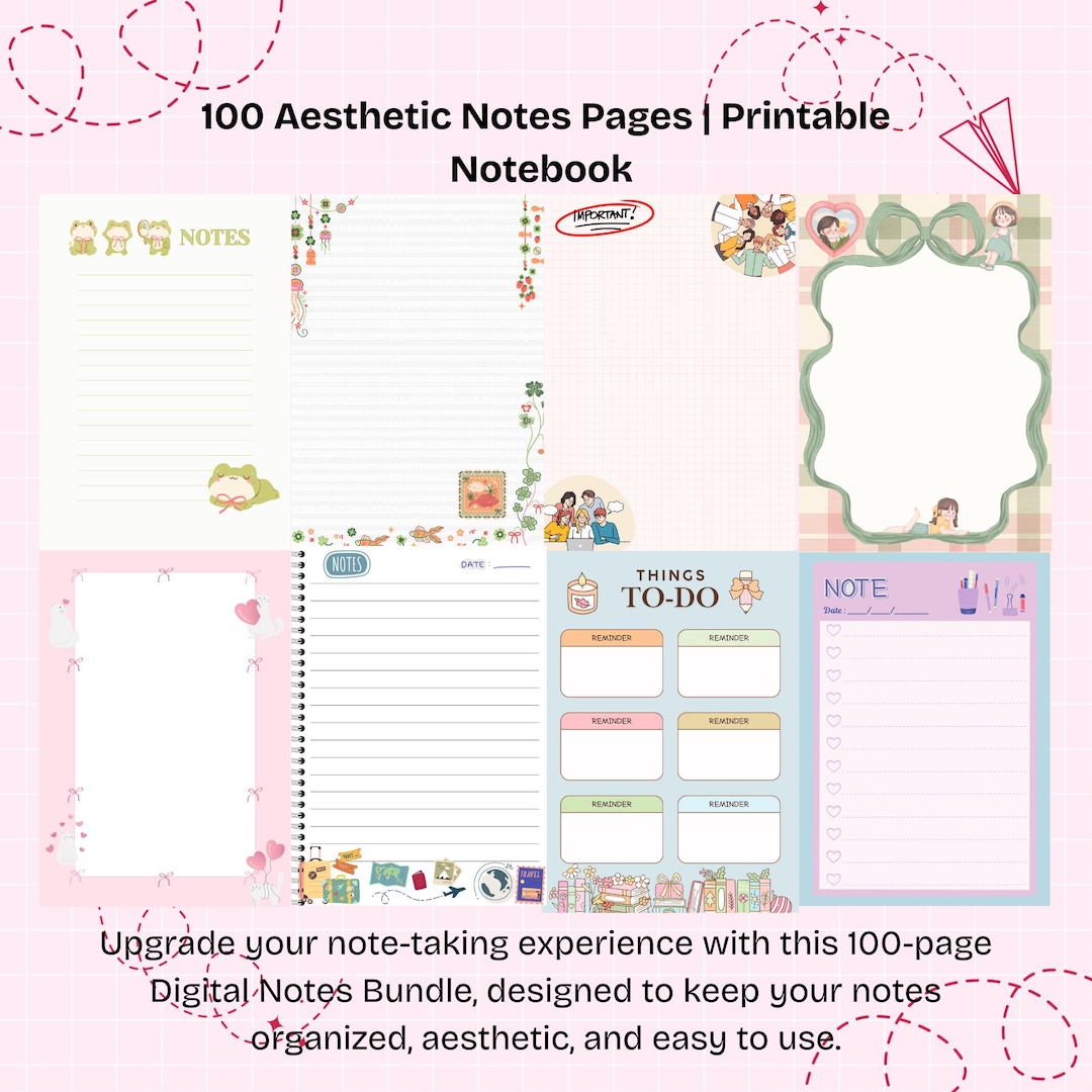 100 Aesthetic Notes Pages | Printable Notebook - Etsy