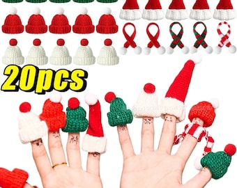 Mini cappello di Babbo Natale lavorato a maglia, set di sciarpe di Natale, costume per bambole, decorazione con lecca-lecca o tappo di bottiglia, regalo fai da te per decorazioni da tavola per feste di Natale