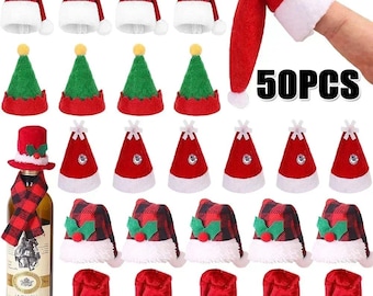クリスマス ワインボトルカバー キャップ 赤 緑 クリスマス帽子 スカーフ ホームオーナメント フェスティバル パーティー テーブルウェア デコレーション