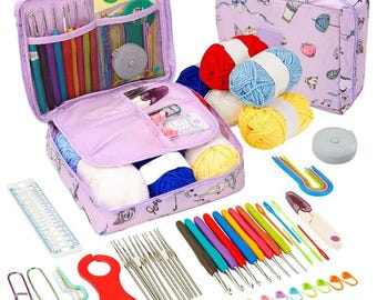 Kit per uncinetto per principianti, set di uncinetti con filato per uncinetto, set per uncinetto portatile, uncinetti da viaggio, accessori per maglieria e uncinetto