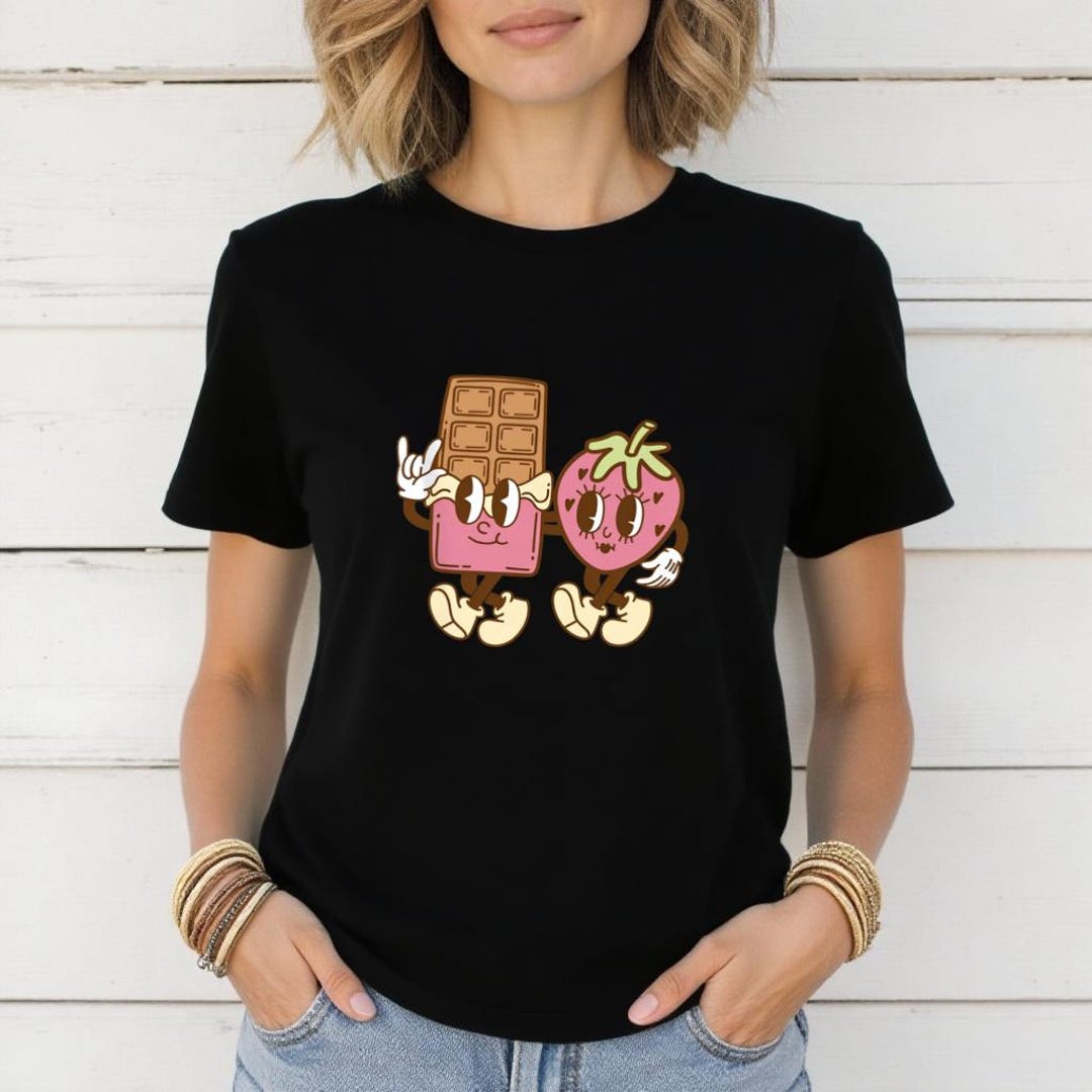 Cute Strawberry Chocolate Couple T Shirt, Kawaii Valentines Graphic Tee ...