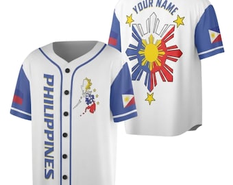 Philippines Baseball Jersey, Custom Name Filipino Flag Fan Shirt