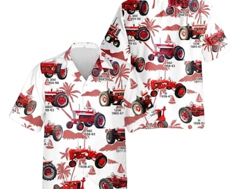 Vintage Tractor Hawaiian Shirt, Farm Tractor Aloha Shirt, Farmer Gift