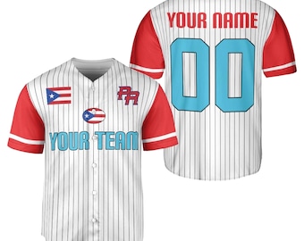 Puerto Rico Baseball Jersey, Custom Name Number Puerto Rican Fan Shirt