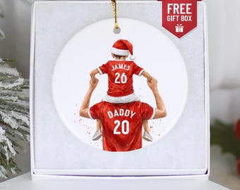 Personalized Daddy and Son Jersey Christmas Ornament 2026 — Custom Name Number Father Son Keepsake