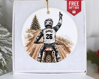 Personalized Motocross Christmas Ornament with Name and Race Number
