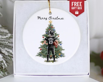 Personalized Football Player Christmas Ornament – Name and Jersey Number Keepsake