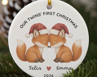 Personalized Twin First Christmas Ornament 2026, Twin Baby Names Keepsake, New Twin Parents Gift