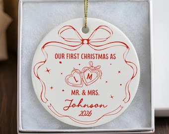 Our First Christmas as Mr & Mrs Ornament, Personalized Newlywed Ceramic Christmas Ornament, Wedding Gift for Couple