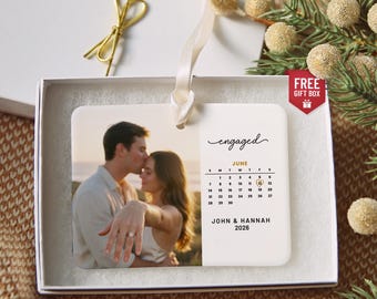 Personalized Engagement Photo Ornament with Calendar Date and Names