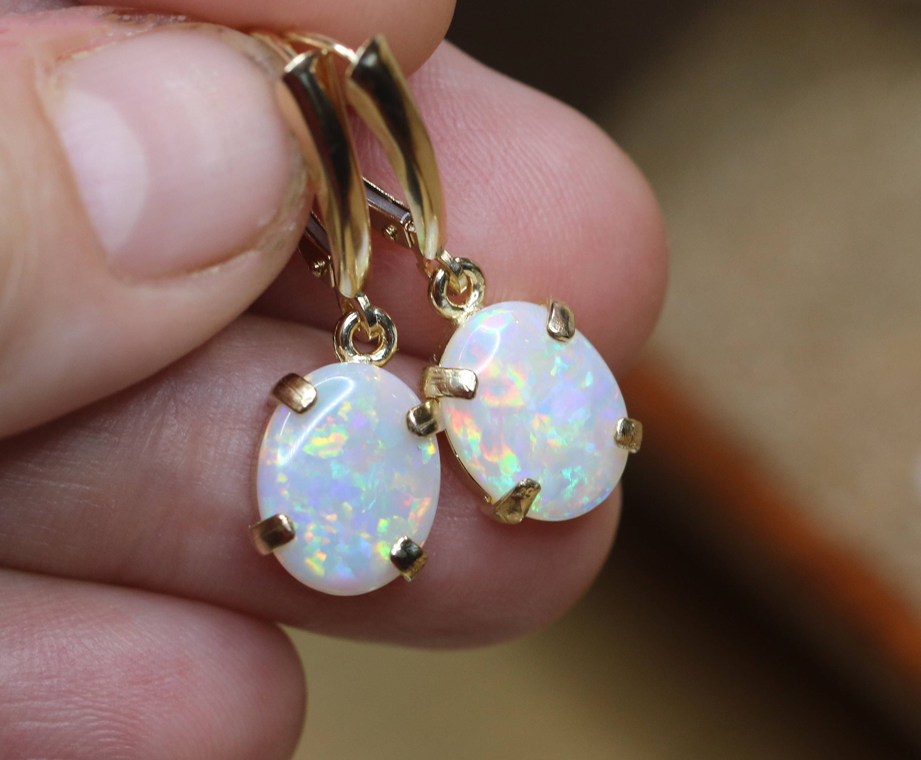 14K Australian Solid Opal Earrings Large Opal Leverback | Etsy