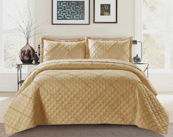 Embossed Ruffle Quilted Bedspread Bed Throw Single Double King size bedding set