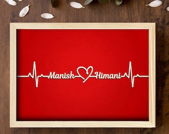 Marco de nombre personalizado con latidos del corazón, arte de pared personalizado con amor de ECG