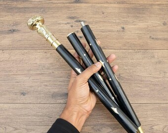 Bastón de madera con mango de latón hecho a mano, elegante bastón de caballero.