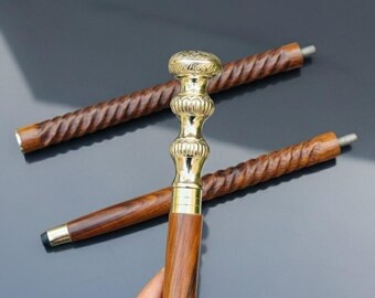 Bastón de madera con mango de latón hecho a mano, regalo para caballeros