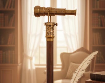 Bastón de madera vintage con mango telescópico de latón, regalo para caballero.