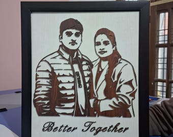 Retrato de madera personalizado de dos capas, arte fotográfico grabado a medida